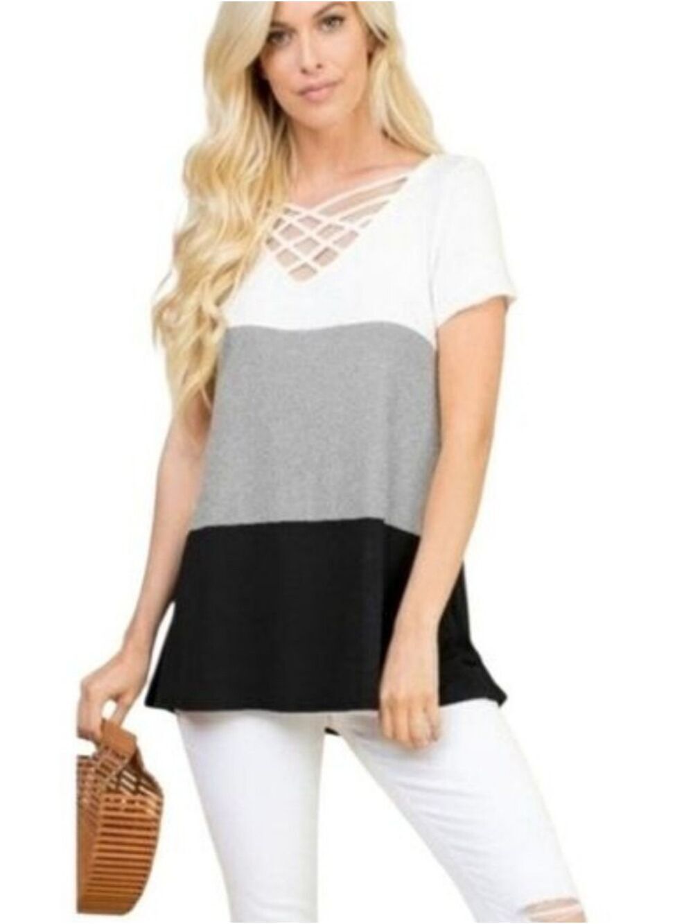 TRÏBE Color Block Short Sleeve Top Size 3XL NWT